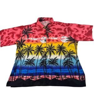 Laleela Hawaiian Shirt XXL – Tropical Sunset Beach Scene, Short Sleeve Button-Up